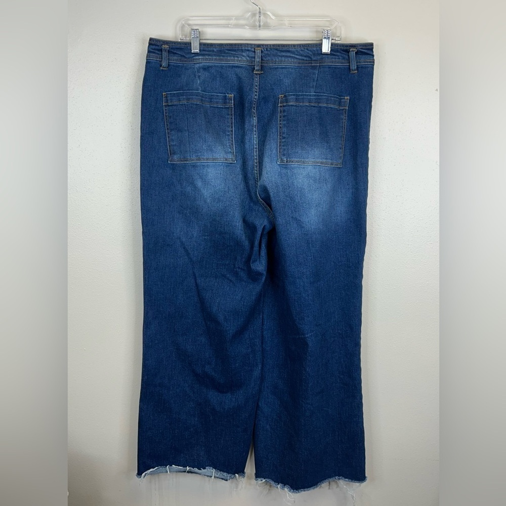 Oat New York Dark Blue Wide Leg Womens 16W Jeans High Rise Frayed Hem 2X 3X Plus - Picture 9 of 11
